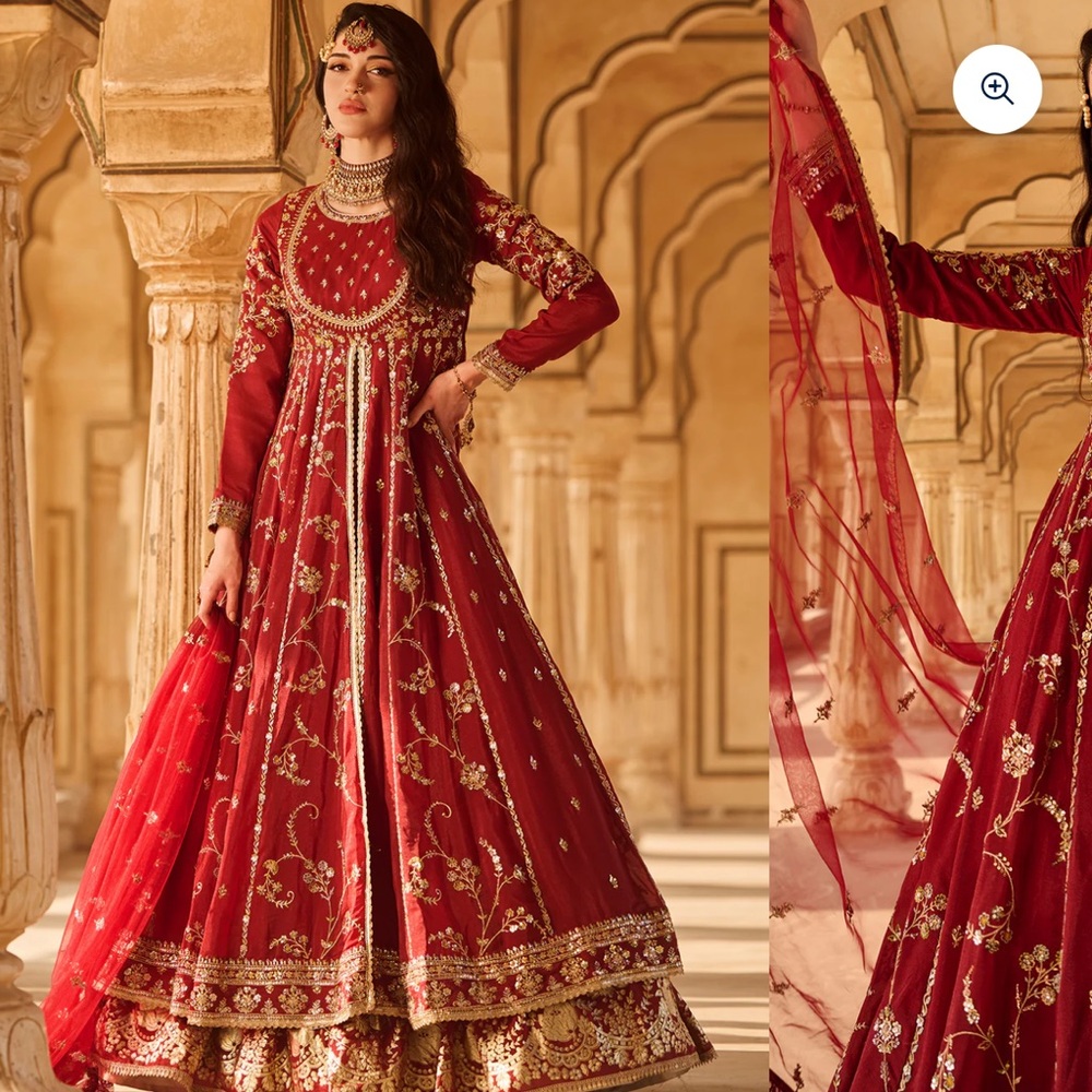 Lashkaraa Maroon Embroidered Georgette Anarkali Stye Lehenga
